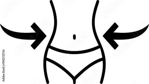 Slimming Body Line Icon, Weight Loss Concept with Arrows, Female Waist Contour Vector Illustration