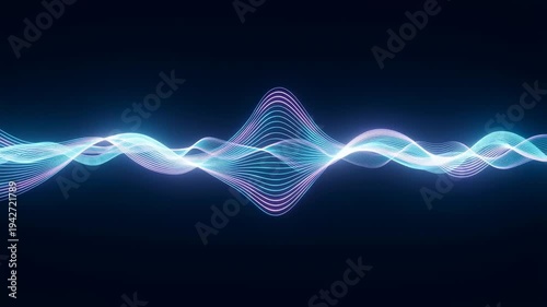 Abstract sound wave animation with vibrant blue and pink colors. Visual representation of audio frequencies and digital sound technology