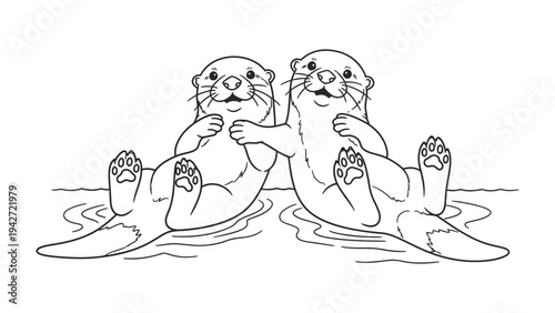 Otter Duo in Tranquility: Two adorable otters rest contentedly in the water, their relaxed poses and gentle expressions.