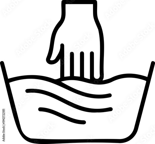 Hand Wash Only Icon, Laundry Care Instruction with Water Basin, Manual Washing Vector Outline Illustration