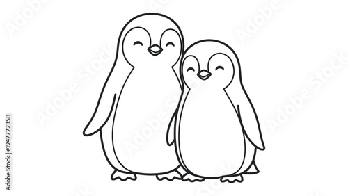 Penguin Duo: A heartwarming illustration of two penguins, standing side-by-side, radiating a sense of companionship and affection. It's a tale of kinship.