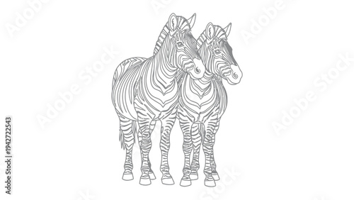 Zebra Bonding: A delicate illustration captures the intimate connection between two zebras, their striped coats interwoven as they stand side-by-side.