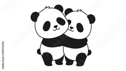 Panda Bear Hug: Two panda hugging, depicted with soft lines on simple background.