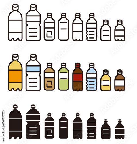 ペットボトルのアイコン。飲み物のベクターイラスト。Plastic bottle icon.