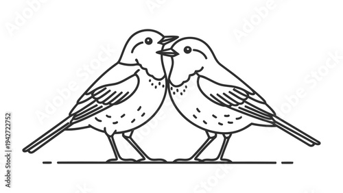 Connected Birds: Delicate lines trace the contours of two birds, their beaks gently touching in a moment of tender connection. The image whispers of simplicity and the unspoken bond between two souls.