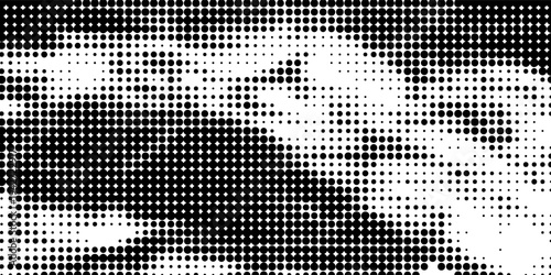 Grunge halftone gradient background. Faded grit noise texture. White and black sand wallpaper. Retro pixelated backdrop. Anime or manga style comic overlay. Vector graphic design textured template
