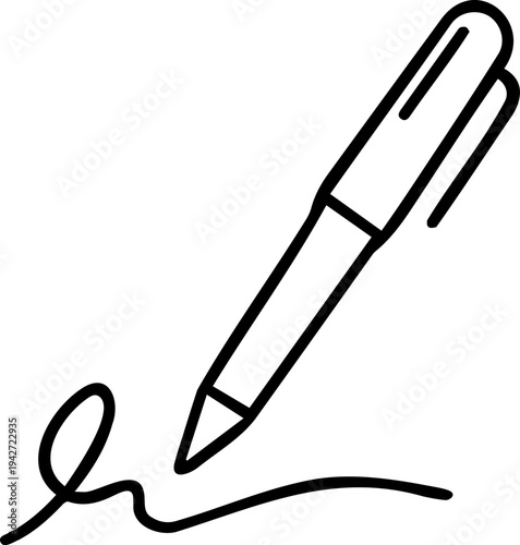 Signature Pen Line Art Icon, Business Contract Agreement and Hand Drawn Autograph Illustration