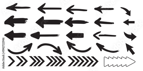 Collection of various black arrows on white background