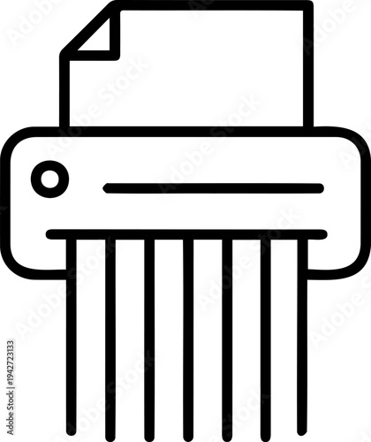 Paper Shredder Line Art Icon, Document Destruction and Data Privacy Protection Illustration