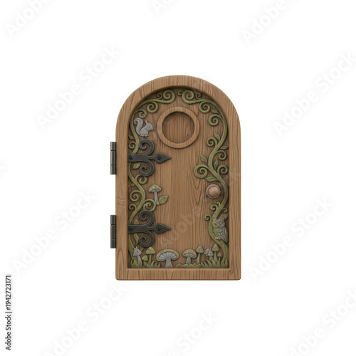 Decorative Arched Wooden Fairy Door with Vine Carvings