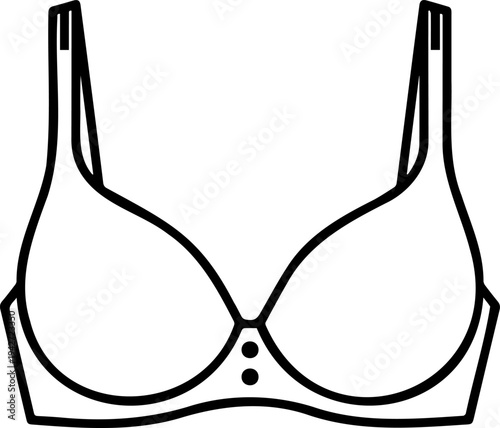 Minimalist Women Bra Outline Icon, Female Lingerie Underwear Vector Illustration, Clean Black Line Art Undergarment on White Background