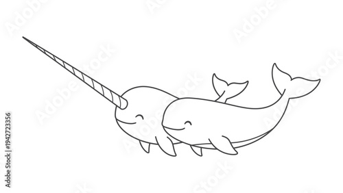 Whimsical Narwhals: Two endearing narwhals glide through the ocean, their playful expressions capturing the enchanting spirit of the sea.