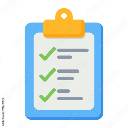 Checklist Clipboard Flat Vector Icon, Task List To-Do Checklist Illustration for Productivity Apps, Planning Tools and UI Design