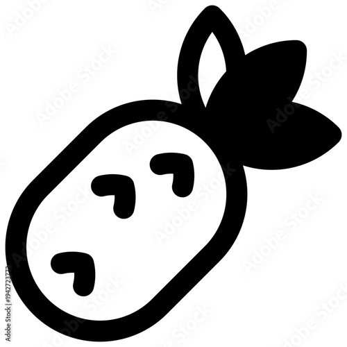Pineapple. Outlined stroke vector icon with black-filled details.