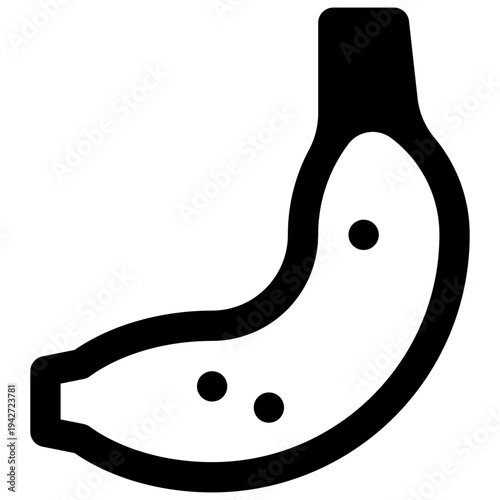 Banana. Outlined stroke vector icon with black-filled details.