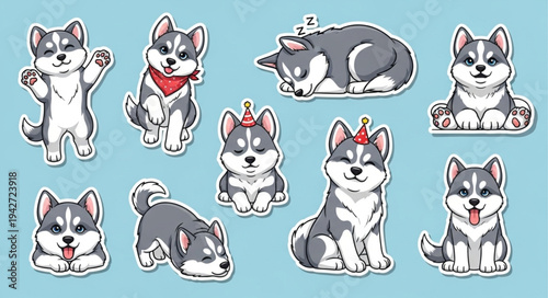Cute Husky Puppy Stickers - Playful and Adorable Designs.