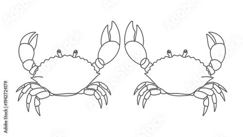 Crab Silhouette Duo: Two crab silhouettes facing opposite directions, ideal for illustrative purposes, capturing the essence of marine life.