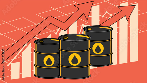 Global energy crisis illustrated with oil barrels and increasing price charts vector concept.