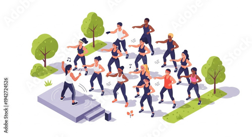 Group Fitness Class Outdoor Exercise.