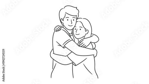 Embrace of Unity: A tender sketch captures the essence of closeness as a pair shares an intimate hug, symbolizing warmth, affection, and togetherness.