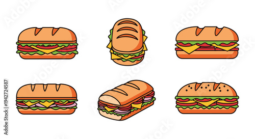 Submarine Sandwich Line art dynamic fluid abstract color illustration