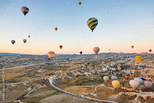 Photography Balloons in rose valley, Cappadocia. Flights in Goreme. Turkey