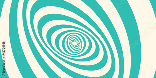 Cuadro en lienzo Teal and white optical illusion with swirling concentric circles creating a hypn