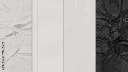 This image showcases four distinct paper textures crumpled lined graph and heavily wrinkled displaying variations in surface detail high quality professional detailed modern elegant stylish clean