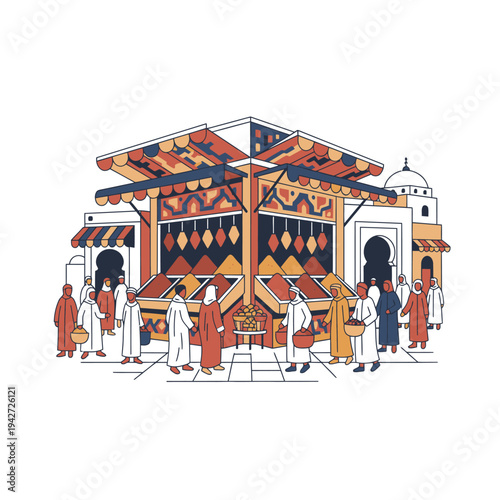 Vibrant Middle Eastern Market Scene with Diverse People.