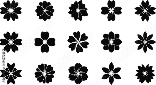 Black and white floral pattern with 15 flowers