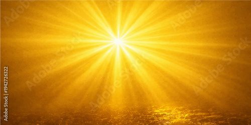 Abstract orange and yellow sunburst background with bright summer sunlight rays and a vibrant sunrise flare over a blue sky nature design illustration