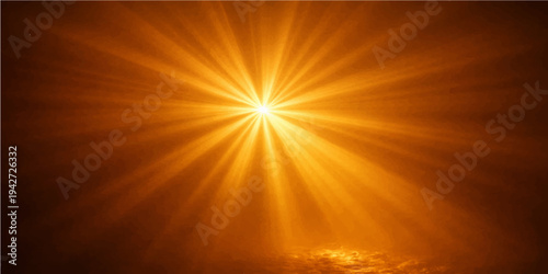 A vibrant sun rays background features an abstract light burst of orange and blue sunshine glowing through a bright summer sky to create a nature-inspired backdrop with a golden flare and star shine