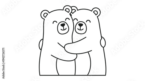Cuddly Embrace: Two charming cartoon bears share a tender hug, expressing love and friendship through a simple, heartwarming illustration.