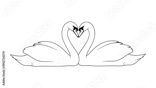 Swan Silhouette in a Heart: Two swans with graceful necks form a loving heart shape. A symbol of romance, this minimalist sketch captures pure devotion in monochrome.