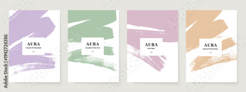 Pastel abstract spot banner set. Paint stroke texture, poster design. Wellness center, cosmetics brand, beauty spa salon, aromatherapy, yoga studio concept. Vector illustration.