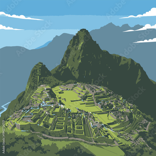 Machu Picchu Ancient Inca Citadel in the Andes Mountains.