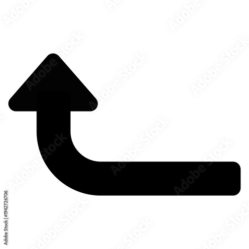Photos Black Curved Up Arrow Icon, L-Shaped Directional Pointer Isolated on White