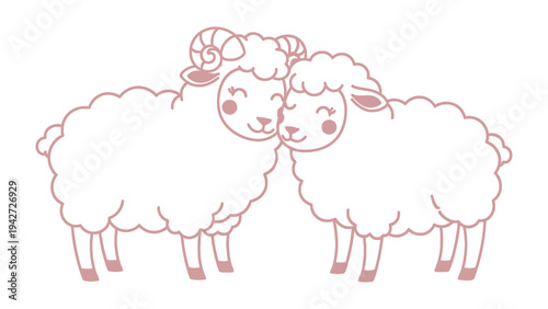Sweet Embrace: Two adorable sheep in a loving embrace, their gentle smiles radiating warmth and affection, perfect for conveying themes of tenderness and companionship.