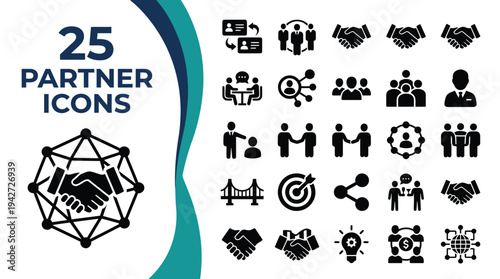 Collection of 25 partner icons representing business and collaboration concepts