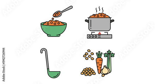 Lentil Stew Line art vector simple abstract colorful illustration