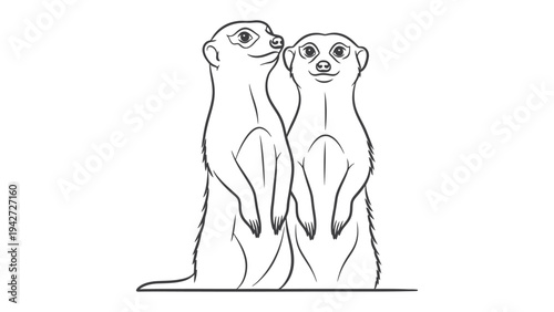 Meerkat Embrace: A heartwarming sketch captures two meerkats in a tender embrace, their features full of affection and companionship. The artwork's clean lines emphasize the purity of their bond.