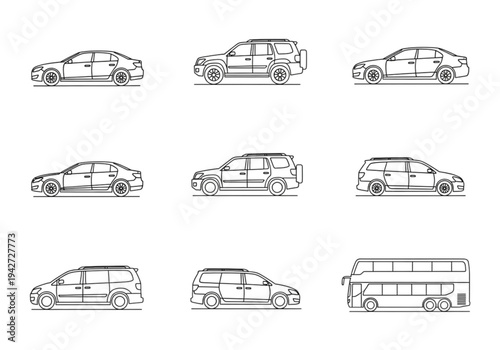 Minimalist Vehicle Silhouette Collection for Landscape and Interior Planning