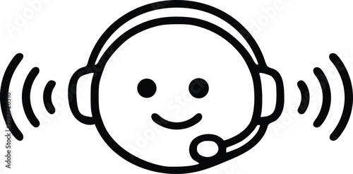 Cheerful AI Voice Assistant Icon with Sound Waves