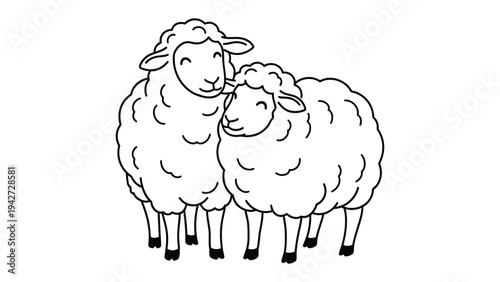 Pair of Sheep: Two fluffy sheep stand side-by-side, their woolly coats contrasting against a clean backdrop. These adorable creatures epitomize innocence, peace, and serenity.