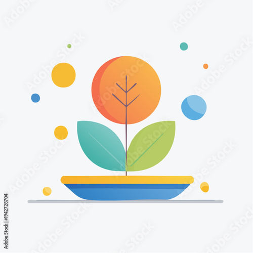 Stylish vector graphic representing a flourishing plant in a pot, highlighting nature's progress and eco-friendly development concept for various projects