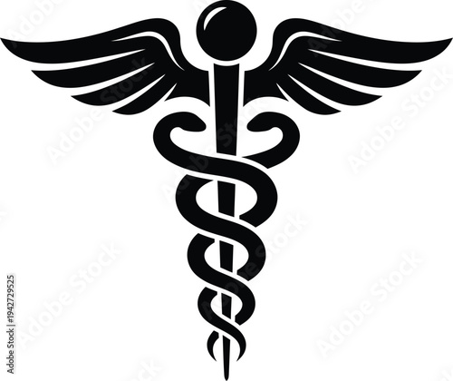 Rod of Asclepius medical symbol vector illustration, flat design graphic