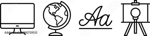 Education icons set with computer, globe, alphabet and whiteboard vector illustration