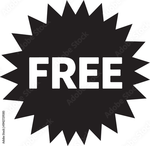 Free icon. Black freebie sign. Offer label tag design.