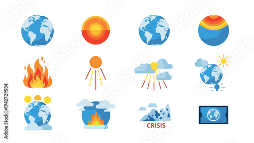 Climate change and earth's layers concept with globe illustrations