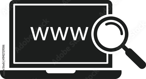 Website search concept with laptop and magnifying glass vector illustration, flat design